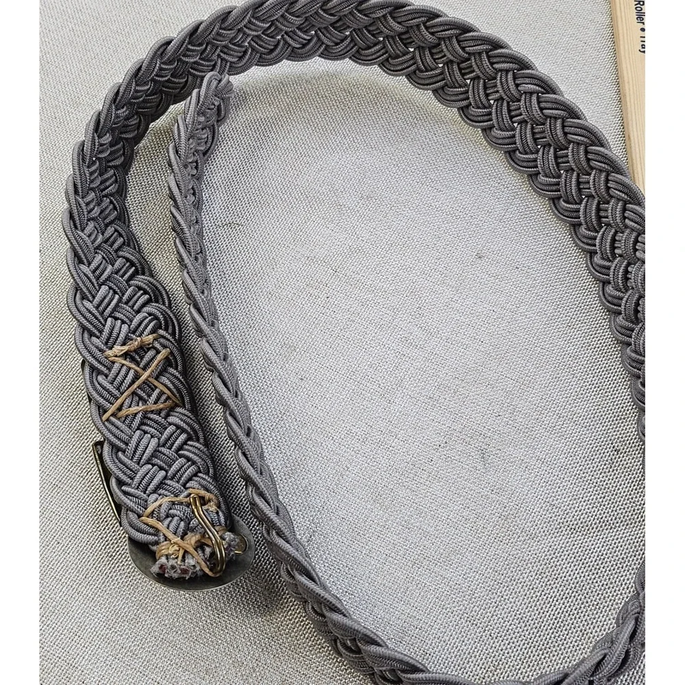 Vtg BAER SF Braided Cord Belt with Ornate Hammered Brass & Silver Metal‎ Buckle